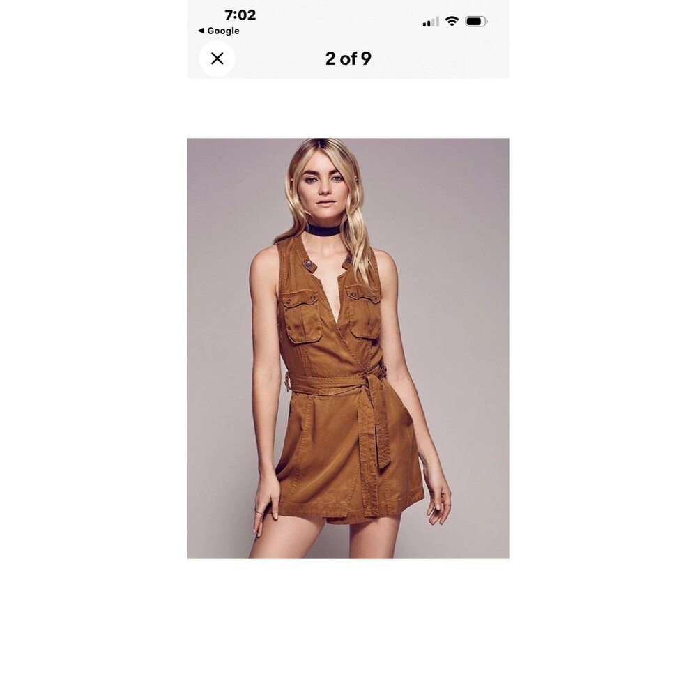 FREE PEOPLE DESERT DAYLIGHT SLEEVELESS MINI DRESS GOLDEN HONEY WASH Large